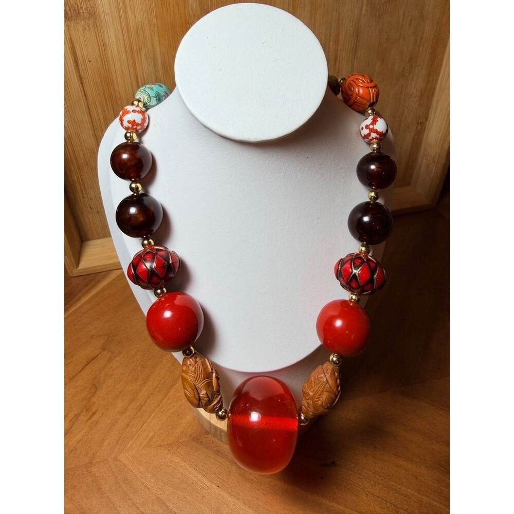 Handcrafted Artisan Vintage Beaded Necklace with Mixed Materials